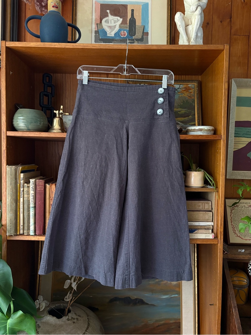 Y2K Whimsigoth Linen Wide Leg Low Rise Sailor Pants Culottes Gauchos Vintage XS